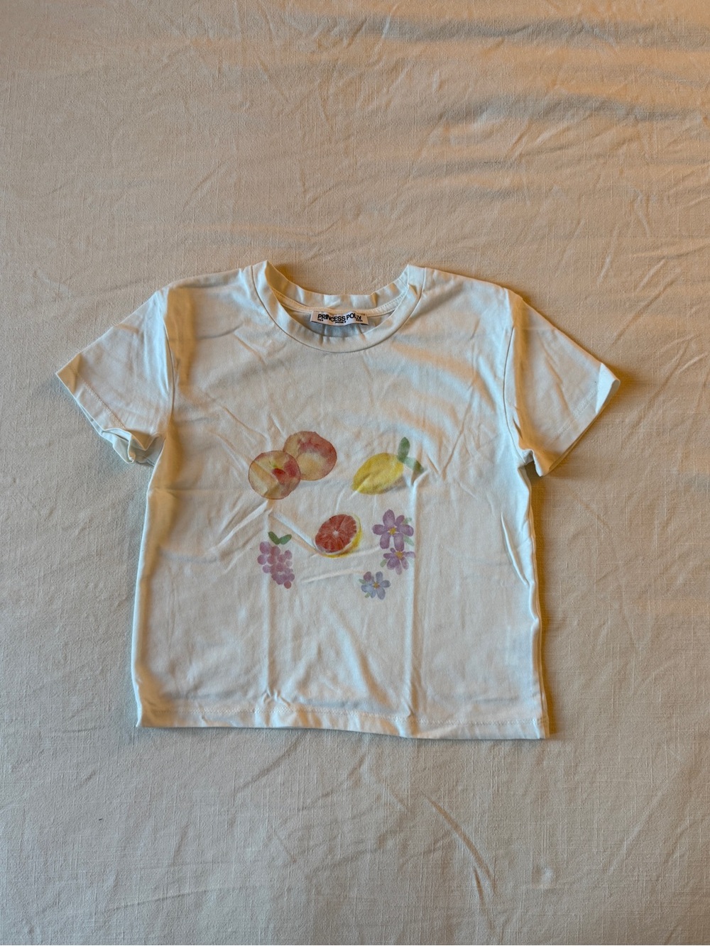 NWOT Princess Polly Fruit Graphic Cropped Baby Tee in White